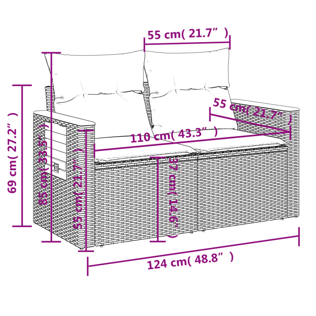 vidaXL Salon de jardin avec coussins 8 pcs beige résine tressée