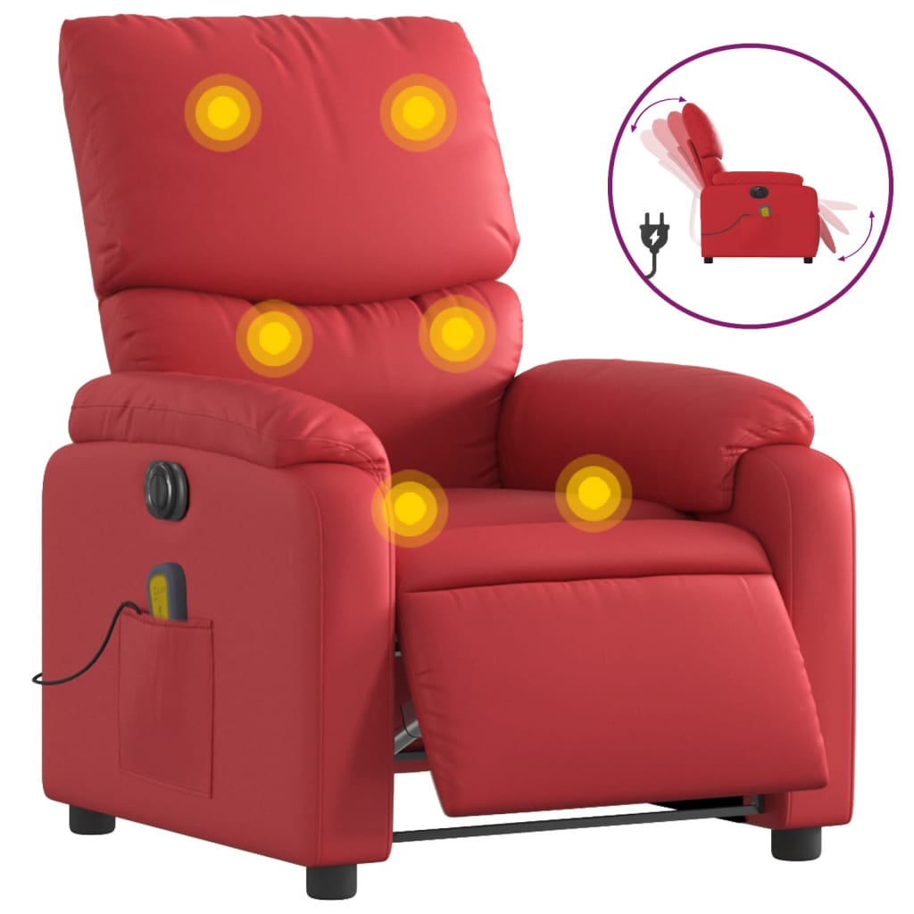 vidaXL Fauteuil de massage inclinable électrique rouge similicuir