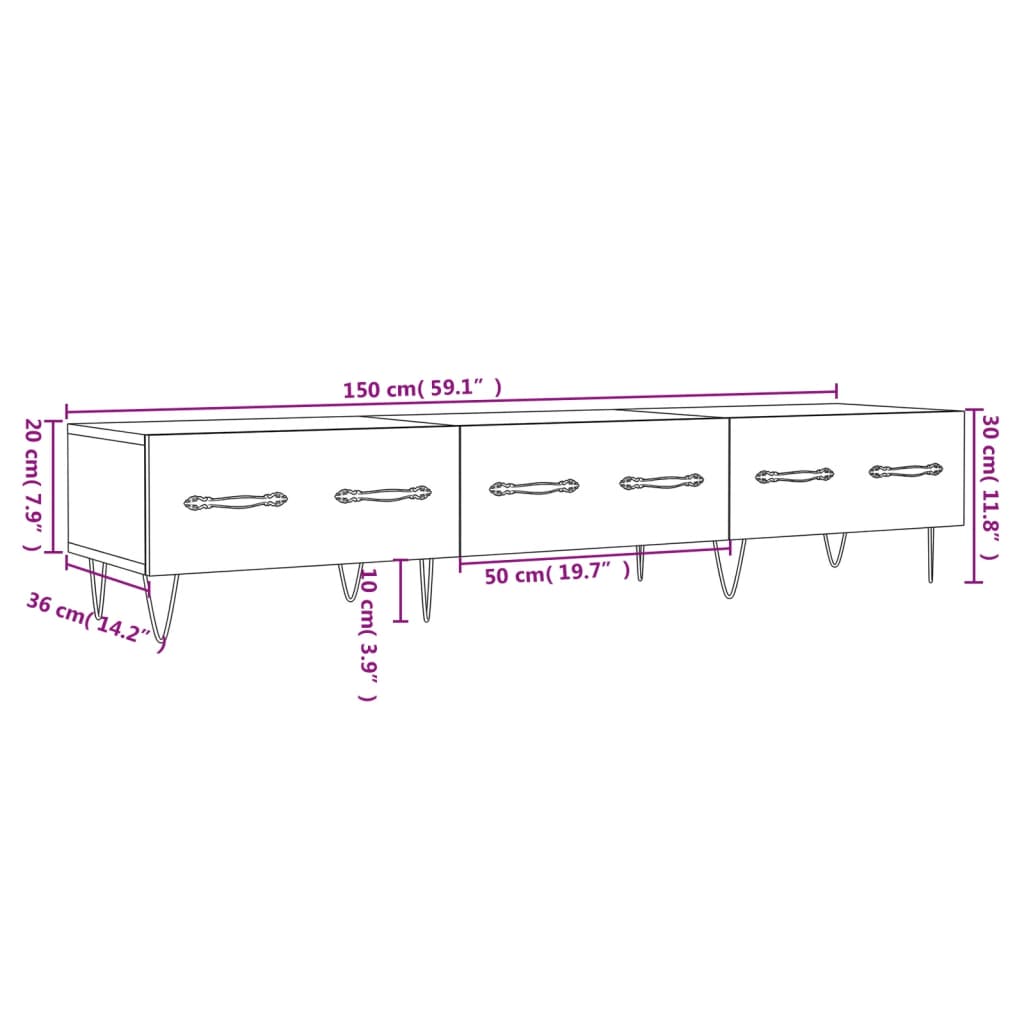 vidaXL Meuble TV noir 150x36x30 cm bois d'ingénierie