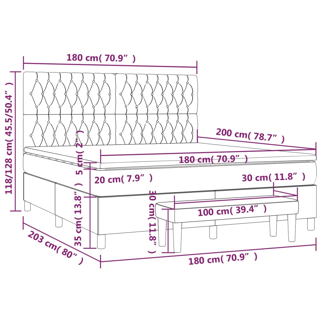 vidaXL Sommier à lattes de lit avec matelas Marron foncé 180x200 cm