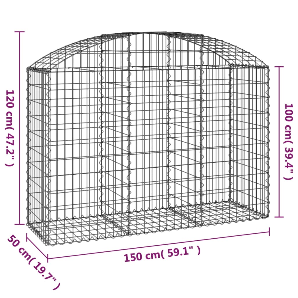 vidaXL Panier de gabions arqué 150x50x100/120 cm Fer galvanisé