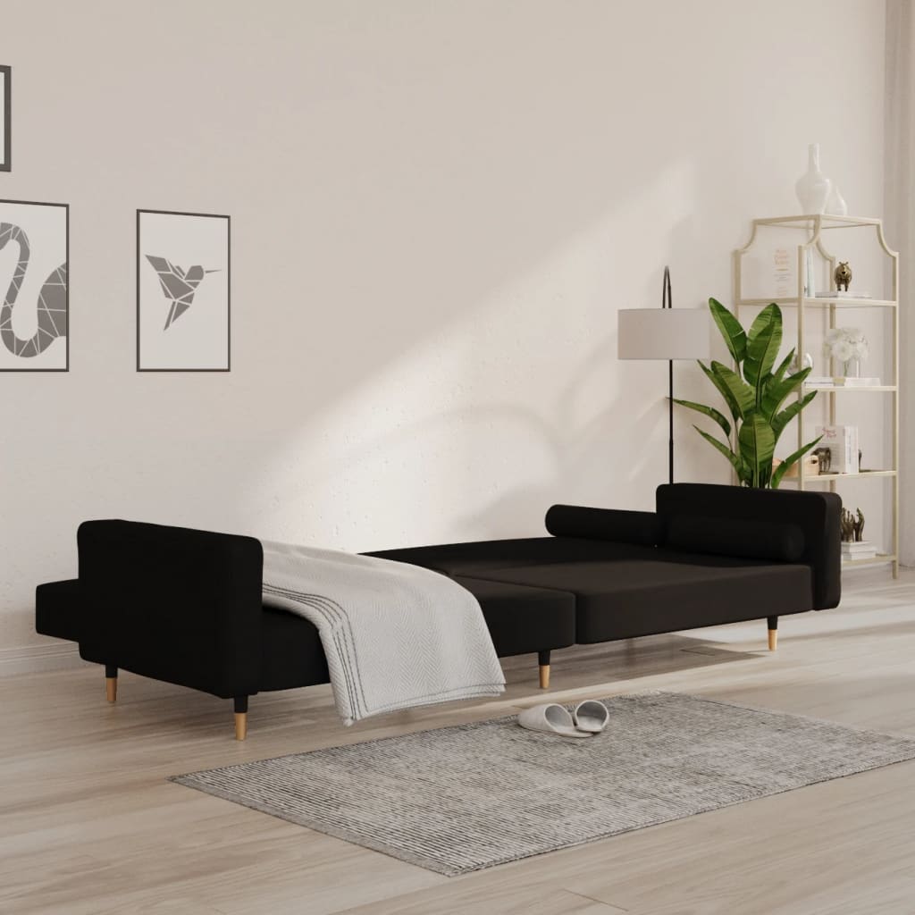 vidaXL Canapé-lit à 2 places avec deux oreillers Noir Velours