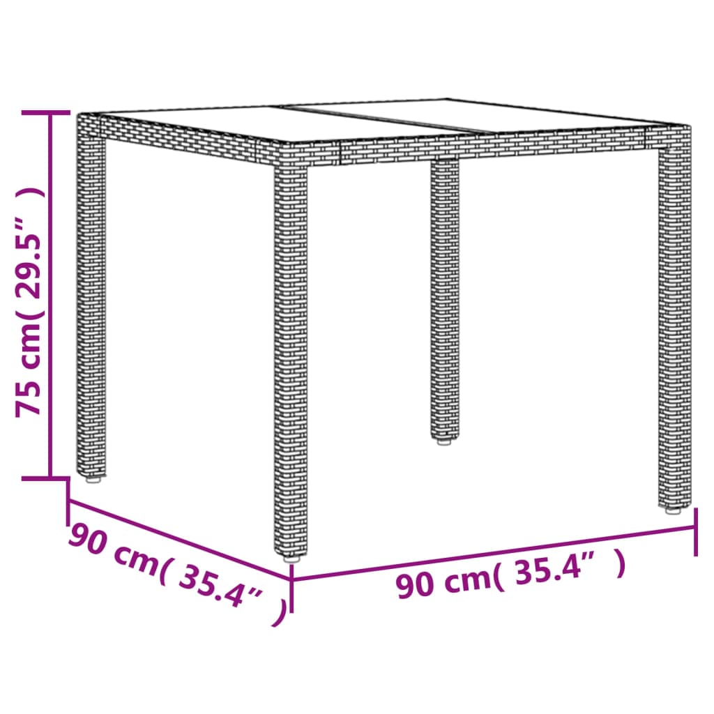 vidaXL Table de jardin dessus en verre Gris 90x90x75 cm Résine tressée