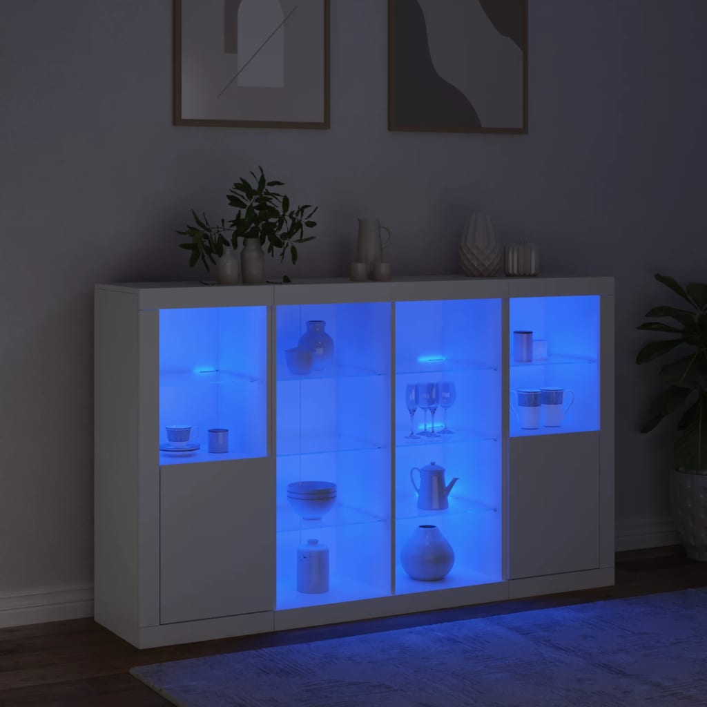 vidaXL Buffets avec lumières LED 3 pcs blanc bois d'ingénierie