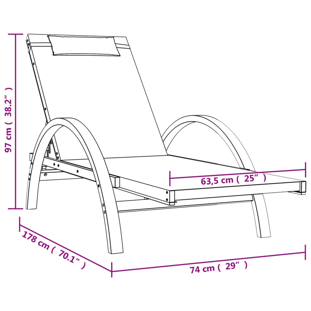 vidaXL Chaise longue avec coussin gris textilène/bois massif peuplier