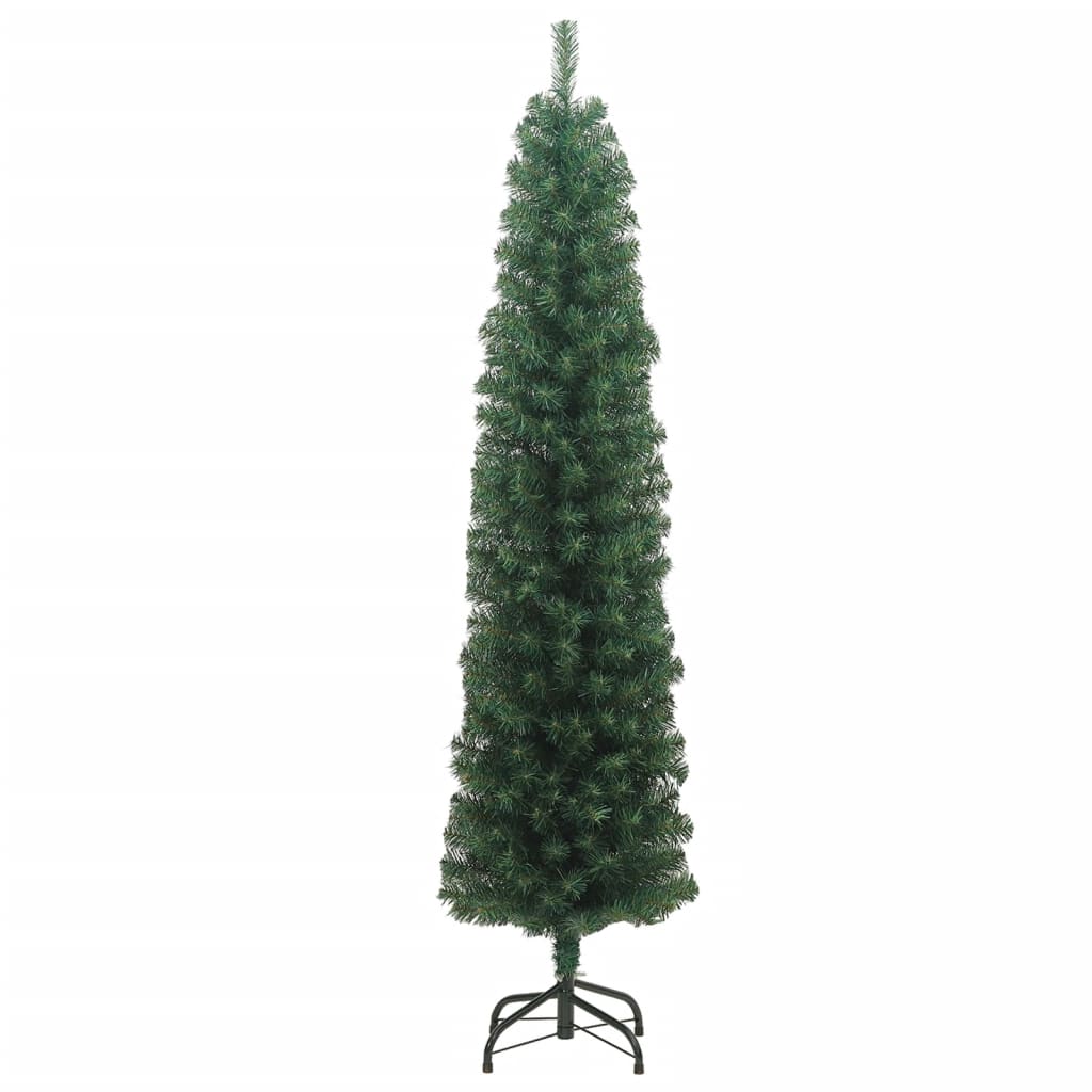 vidaXL Sapin de Noël artificiel mince avec support vert 210 cm PVC