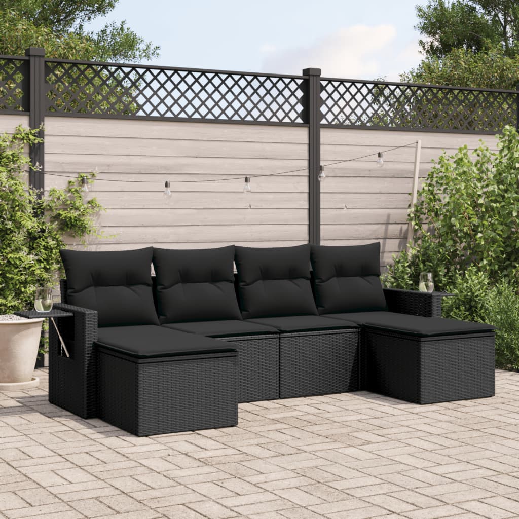 vidaXL Salon de jardin 6 pcs avec coussins noir résine tressée