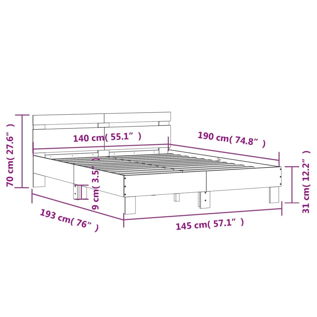 vidaXL Cadre de lit sans matelas gris béton 140x190 cm