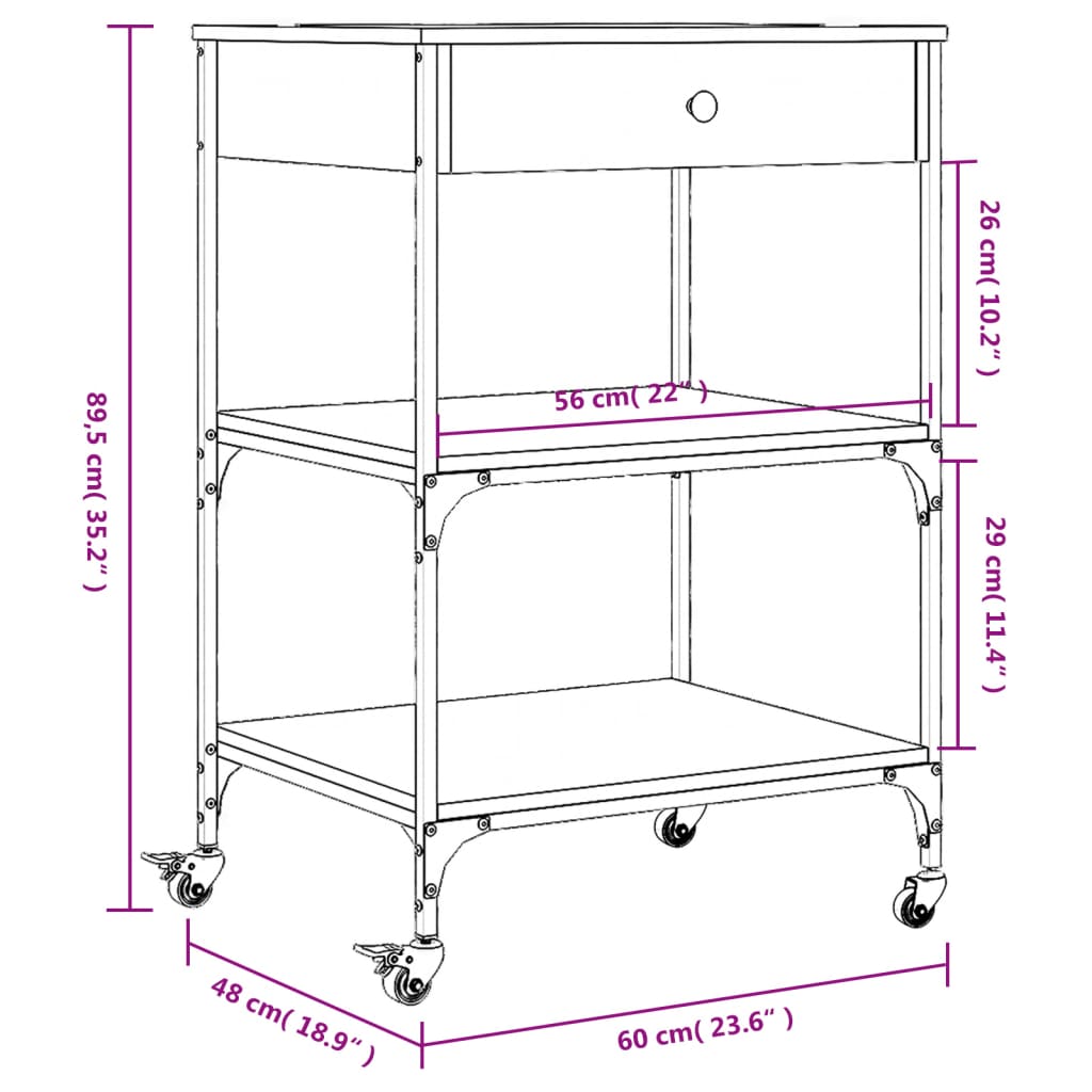 vidaXL Chariot de cuisine sonoma gris 60x48x89,5 cm bois d'ingénierie