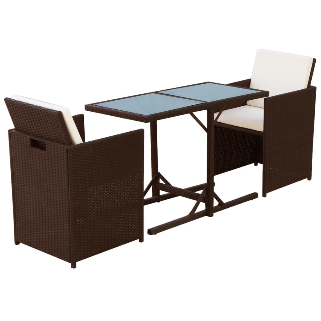 vidaXL Ensemble de bistro 3 pcs et coussins résine tressée marron