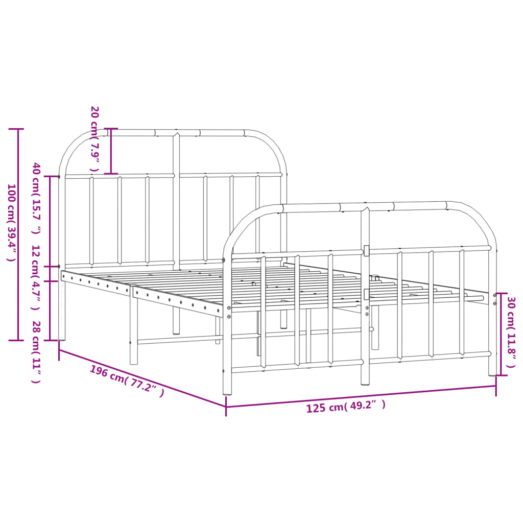 vidaXL Cadre de lit métal sans matelas et pied de lit blanc 120x190 cm