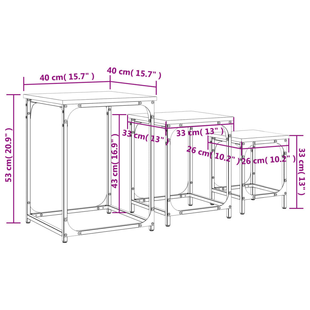 vidaXL Tables basses gigognes 3 pcs noir bois d'ingénierie