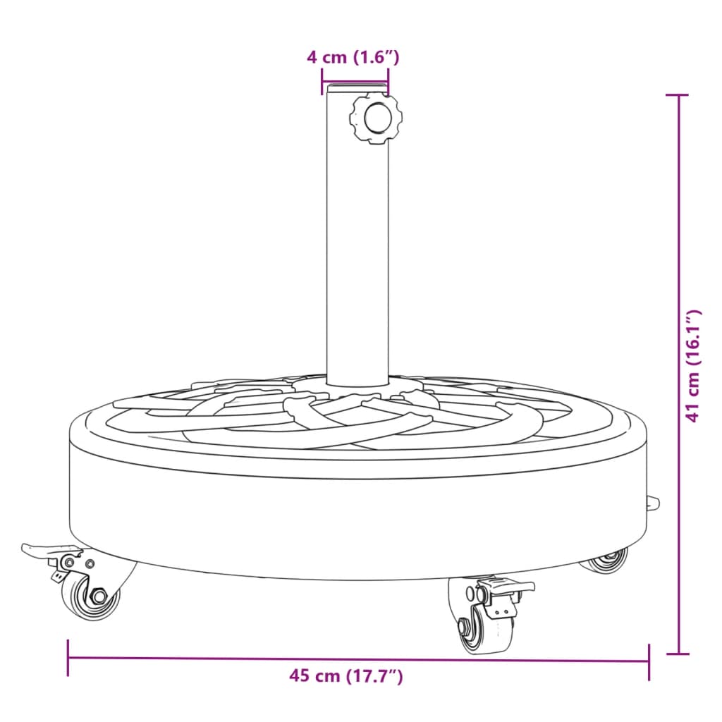 vidaXL Base de parasol avec roues pour mâts Ø38 / 48 mm 27 kg rond