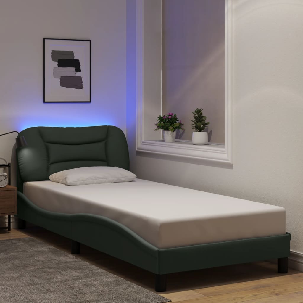 vidaXL Cadre de lit avec lumières LED gris foncé 80x200 cm tissu