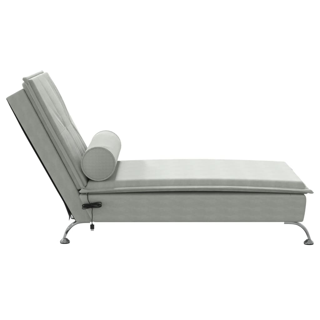 vidaXL Chaise longue de massage avec traversin gris clair velours