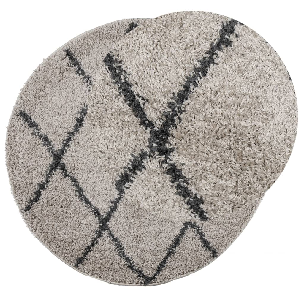 vidaXL Tapis shaggy à poils longs moderne beige et anthracite Ø 200 cm