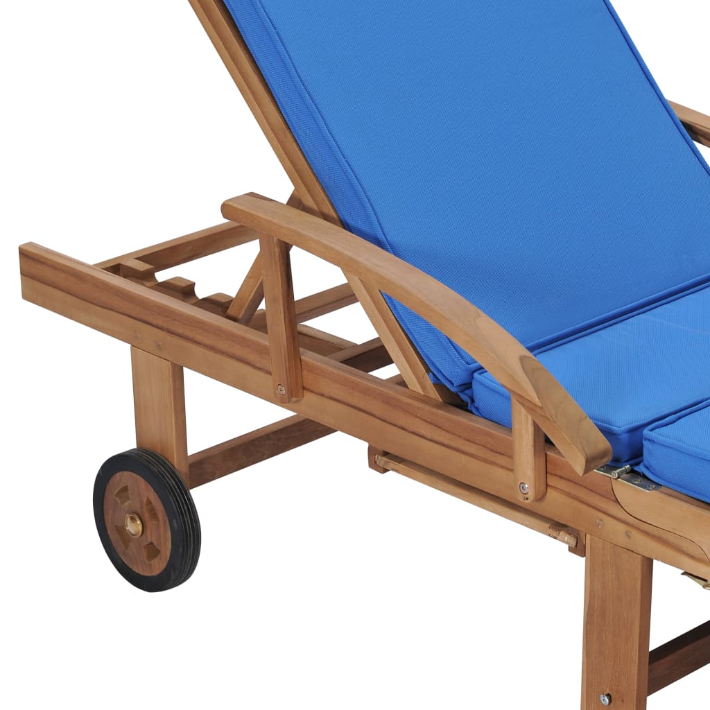 vidaXL Chaises longues avec coussins lot de 2 Bois de teck solide Bleu