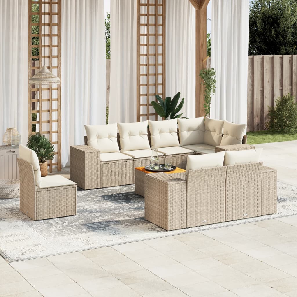 vidaXL Salon de jardin avec coussins 9 pcs beige résine tressée