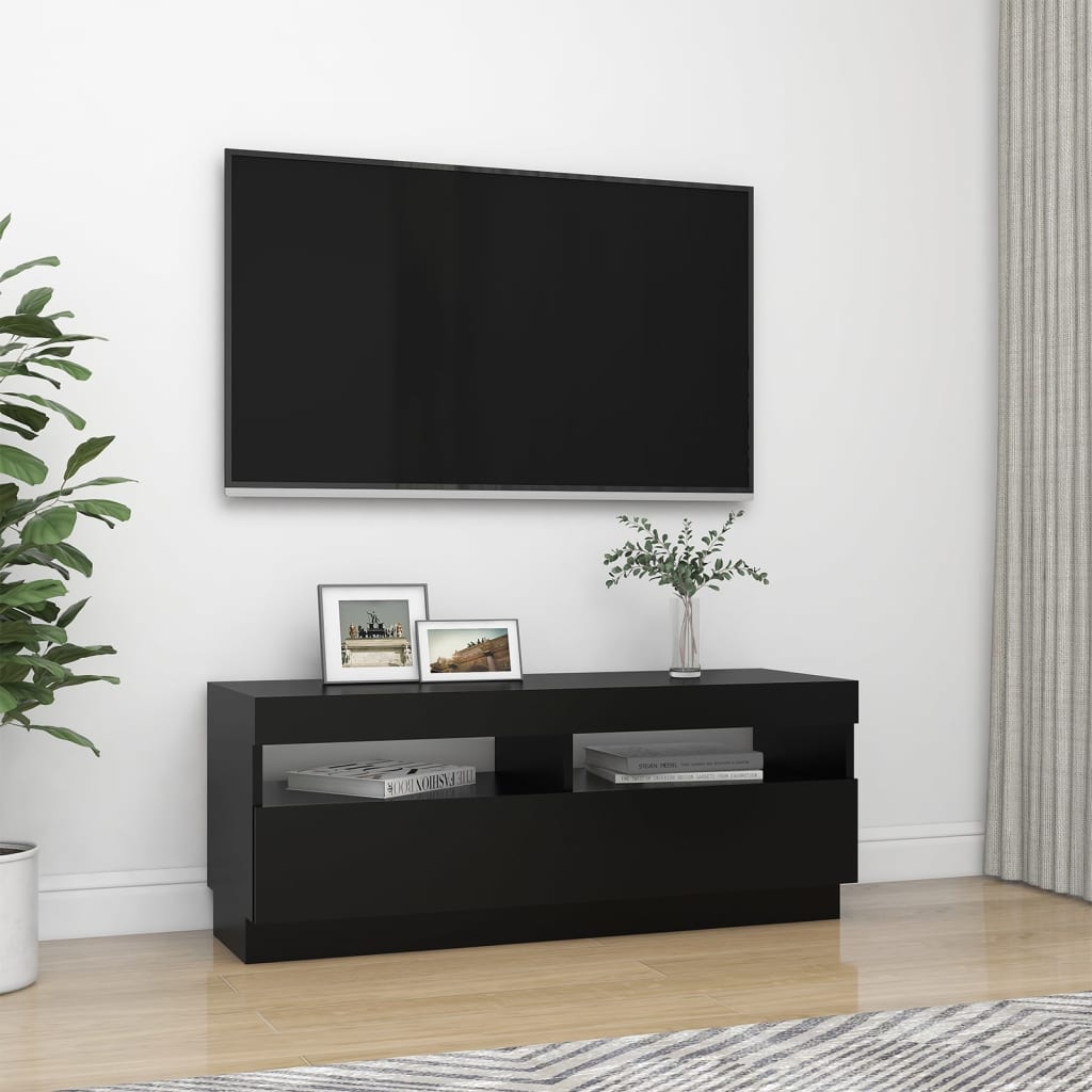 vidaXL Meuble TV avec lumières LED noir 100x35x40 cm