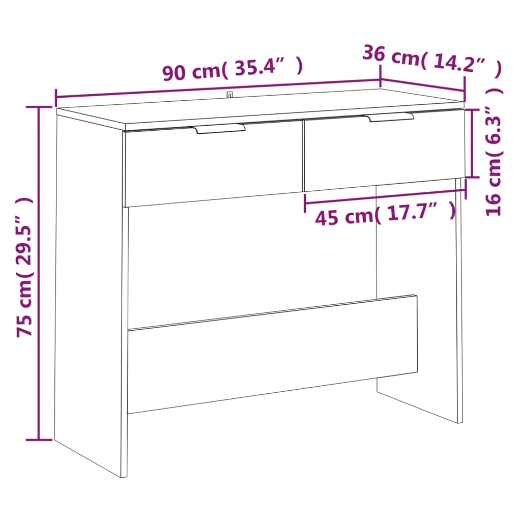vidaXL Table console noir 90x36x75 cm bois d'ingénierie