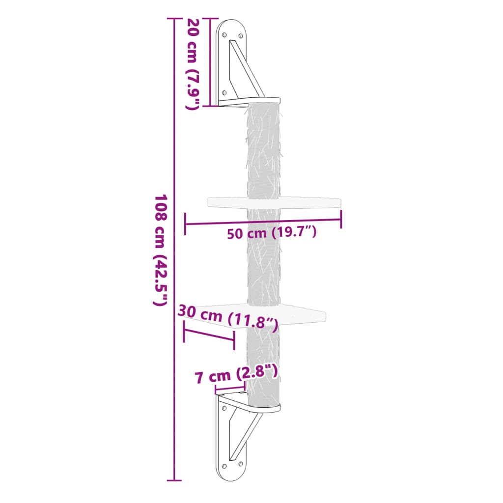 vidaXL Arbre à chat mural avec griffoir crème 108 cm