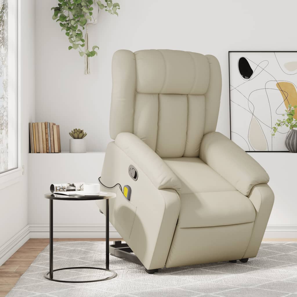 vidaXL Fauteuil inclinable de massage Crème Similicuir