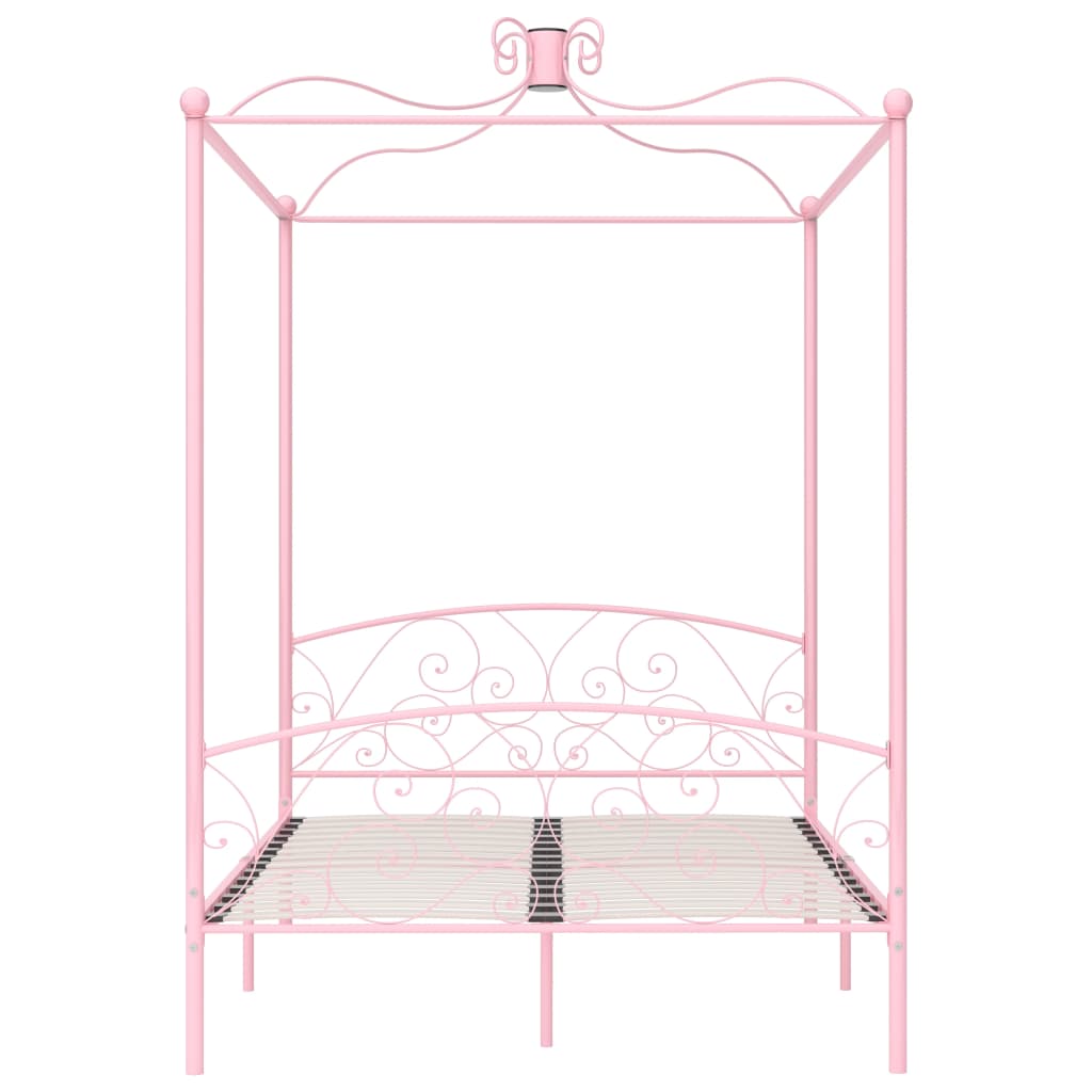 vidaXL Cadre de lit à baldaquin sans matelas rose métal 140x200 cm