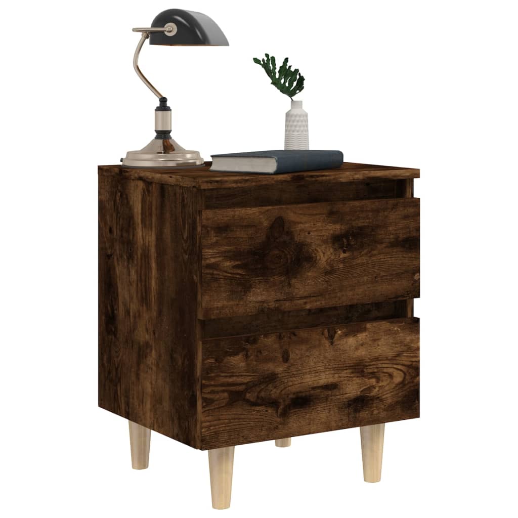 vidaXL Table de chevet avec pieds en bois Chêne fumé 40x35x50 cm