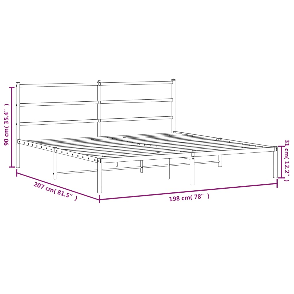 vidaXL Cadre de lit métal sans matelas et tête de lit blanc 193x203 cm