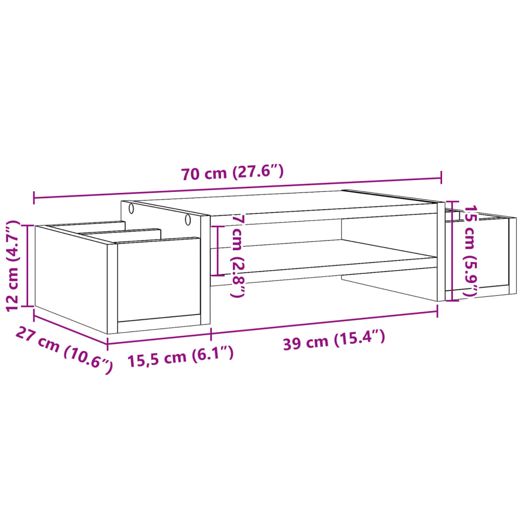 vidaXL Support de moniteur avec rangement vieux bois bois d'ingénierie