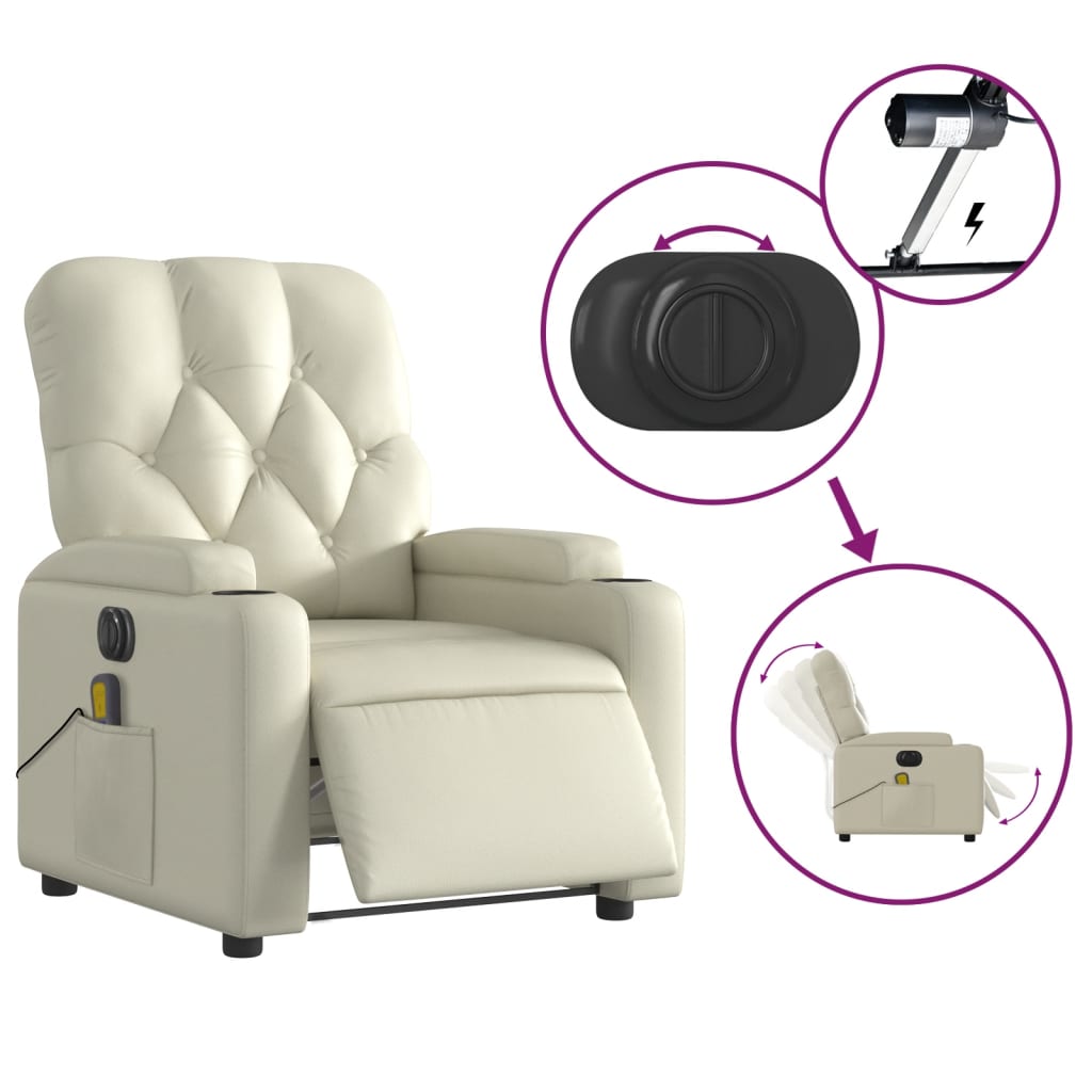 vidaXL Fauteuil de massage inclinable électrique crème similicuir