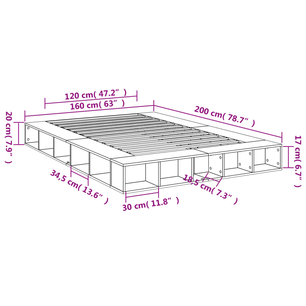 vidaXL Cadre de lit chêne marron 160x200 cm bois d'ingénierie