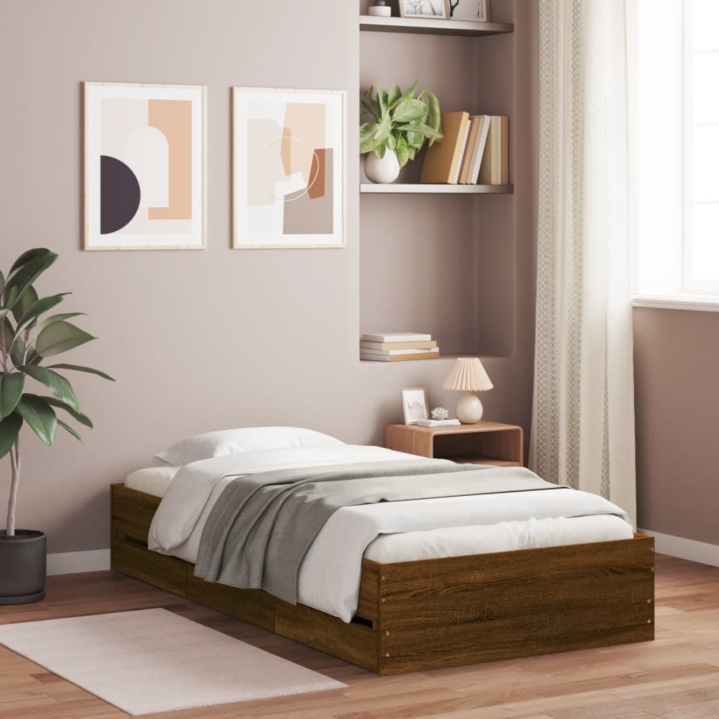 vidaXL Cadre de lit avec tiroirs sans matelas chêne marron 90x190 cm