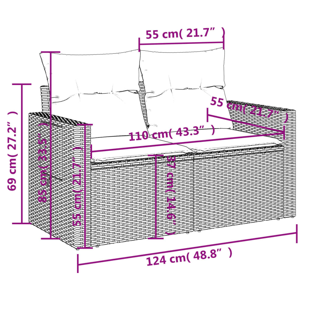 vidaXL Salon de jardin 8 pcs avec coussins gris résine tressée