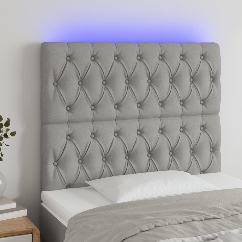 vidaXL Tête de lit à LED Gris clair 90x7x118/128 cm Tissu