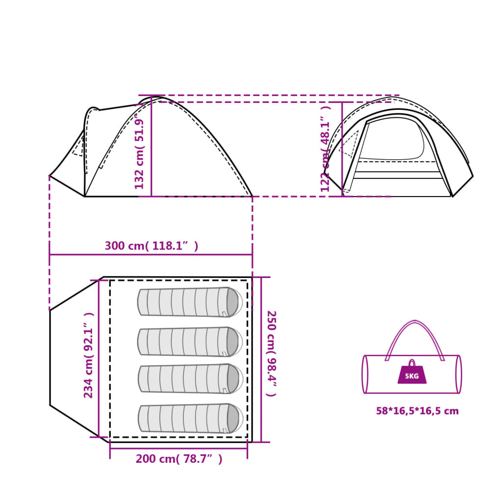 vidaXL Tente de camping à dôme 4 personnes orange imperméable