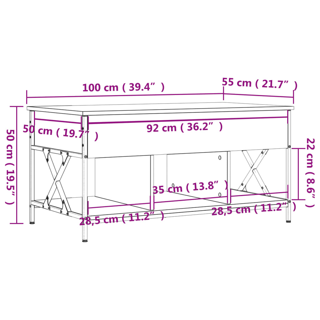 vidaXL Table basse chêne fumé 100x55x50 cm bois d'ingénierie et métal