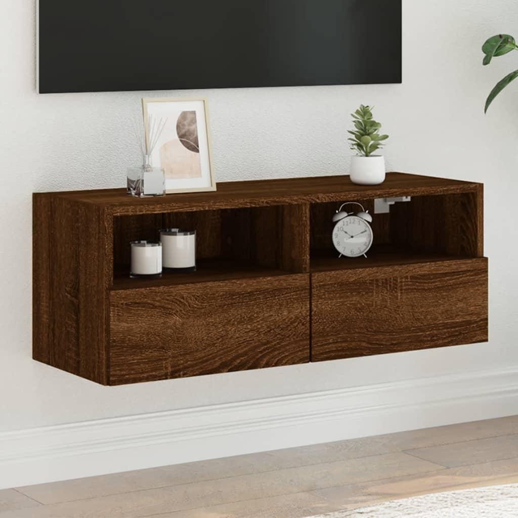 vidaXL Meuble TV mural chêne marron 80x30x30 cm bois d'ingénierie