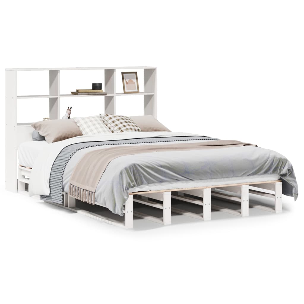 vidaXL Lit bibliothèque sans matelas blanc 120x190 cm bois massif