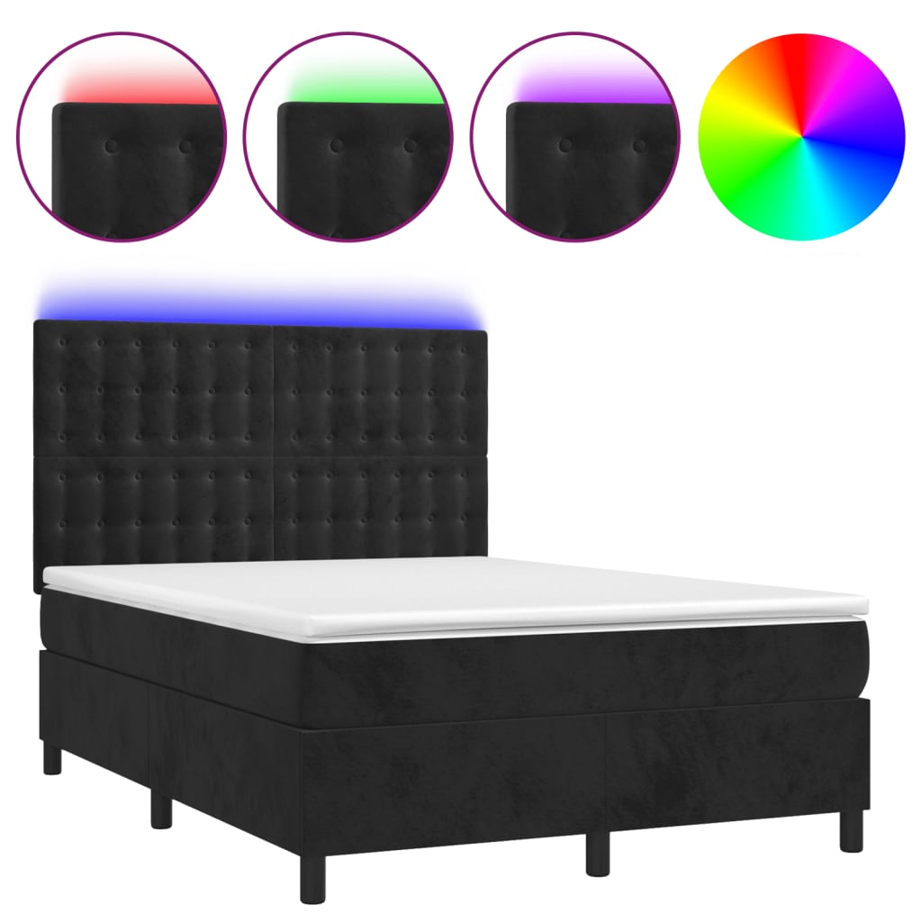 vidaXL Sommier à lattes de lit matelas et LED Noir 140x190 cm Velours