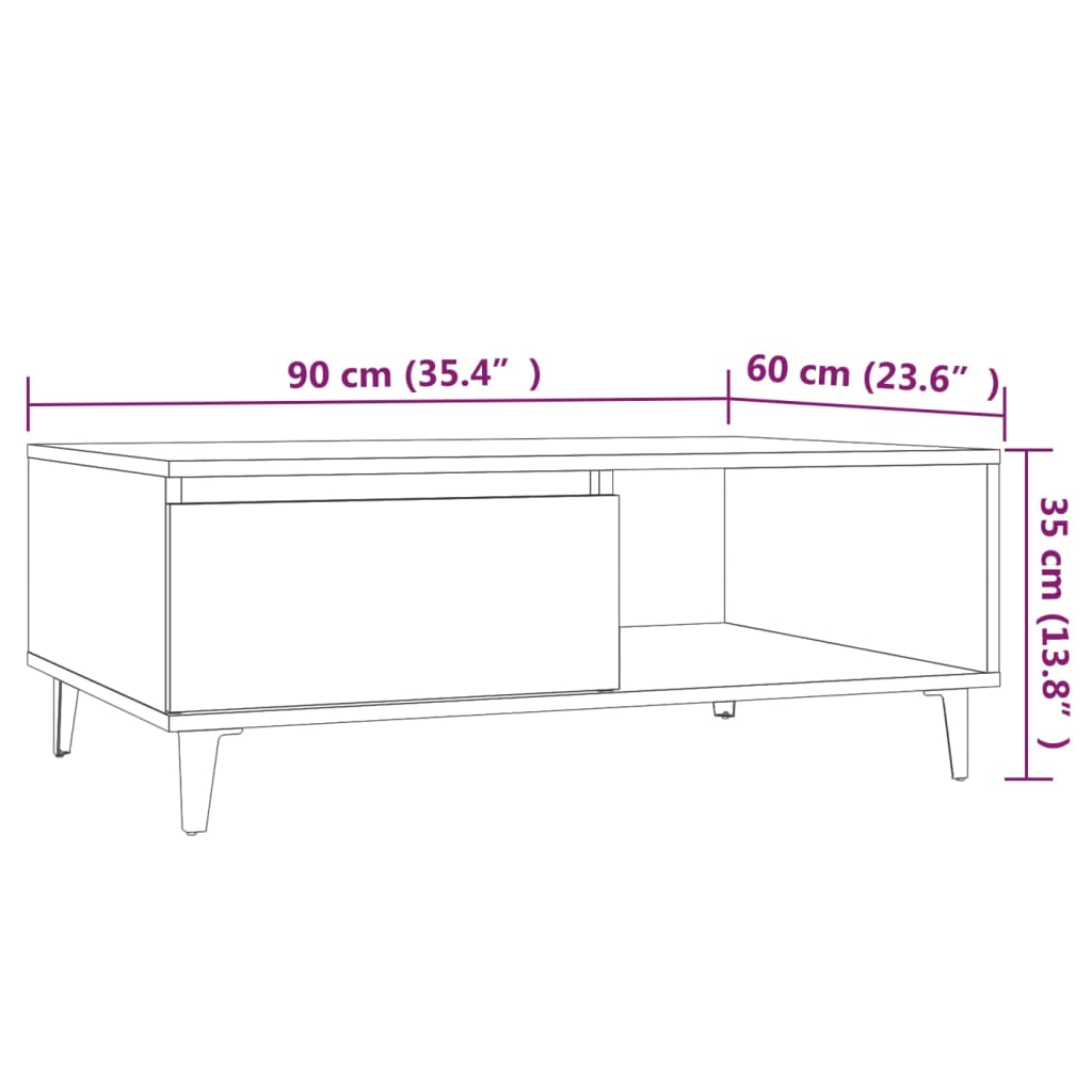 vidaXL Table basse chêne fumé 90x60x35 cm bois d'ingénierie