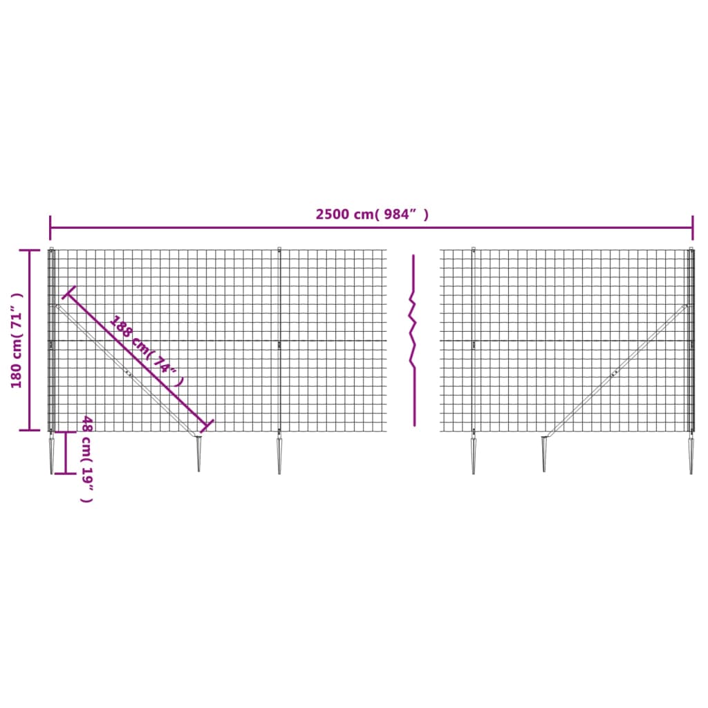 vidaXL Clôture en treillis métallique et piquet d'ancrage vert 1,8x25m