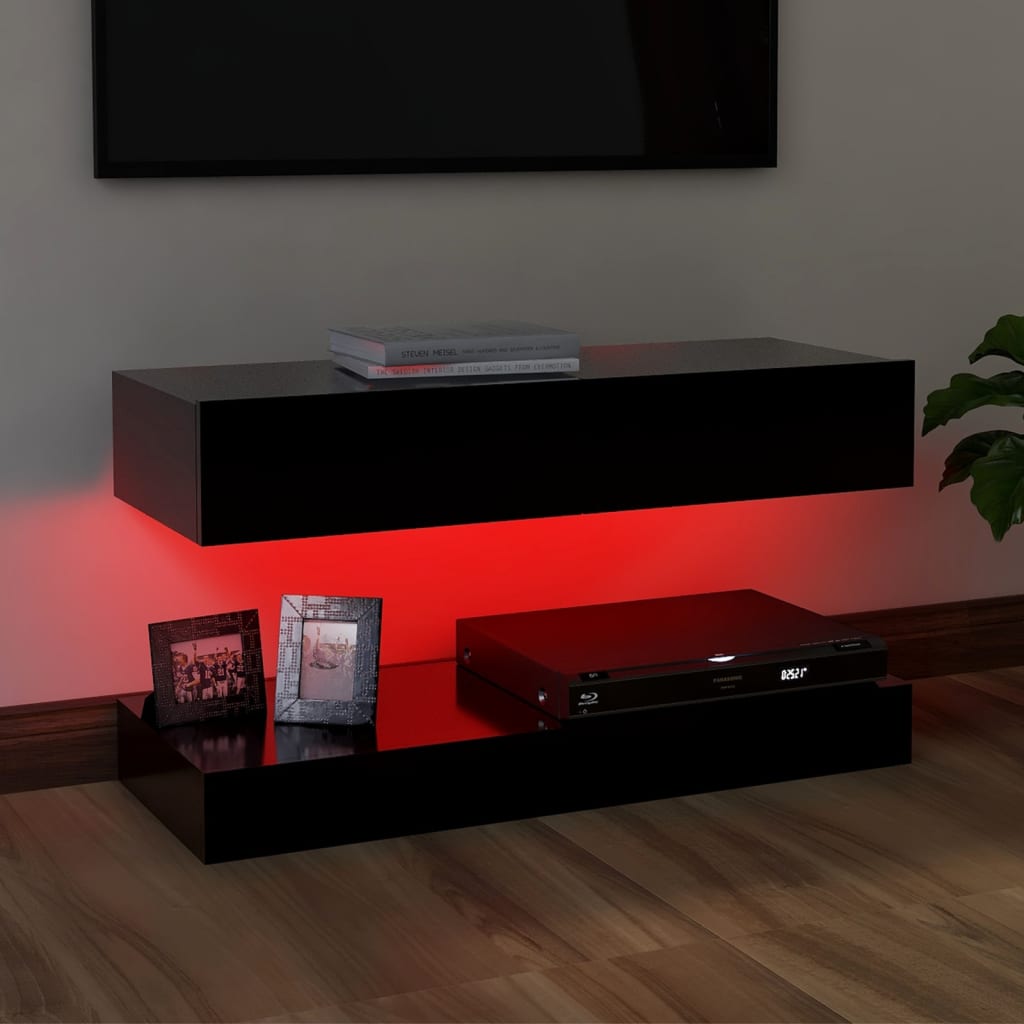 vidaXL Meuble TV avec lumières LED Noir 90x35 cm