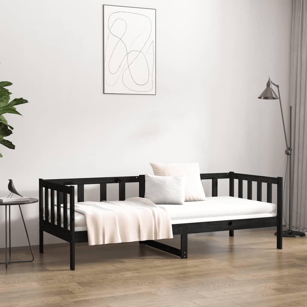 vidaXL Lit de jour sans matelas noir 90x190 cm bois de pin massif