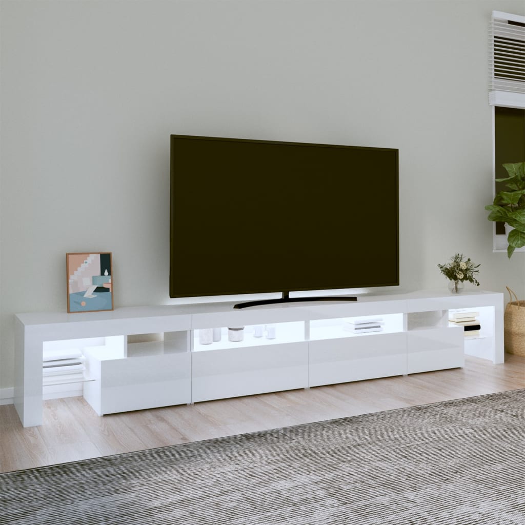 vidaXL Meuble TV avec lumières LED Blanc brillant 260x36,5x40 cm