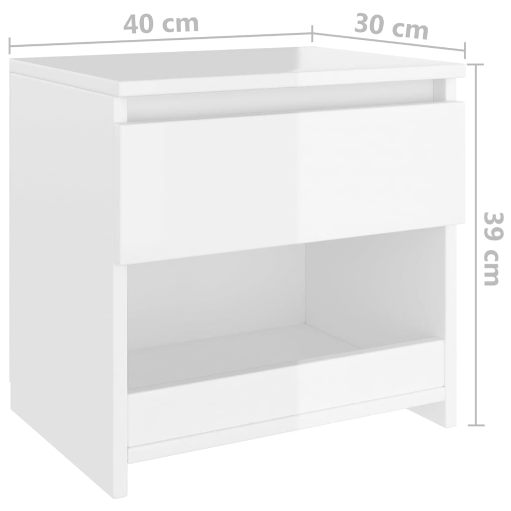 vidaXL Tables de chevet 2 pcs Blanc brillant 40x30x39 cm Aggloméré