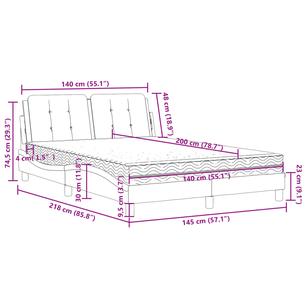 vidaXL Lit avec matelas marron 140x200 cm similicuir