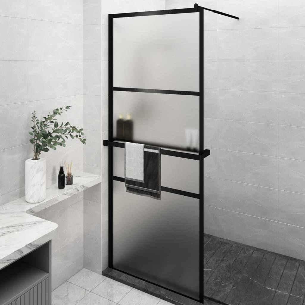 vidaXL Paroi de douche avec étagère Noir 80x195 cm Verre ESG&Aluminium