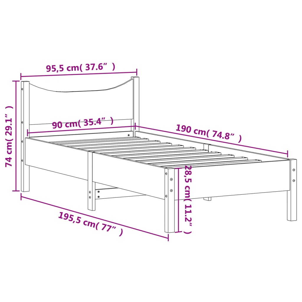 vidaXL Cadre de lit sans matelas blanc 90x190 cm bois de pin massif