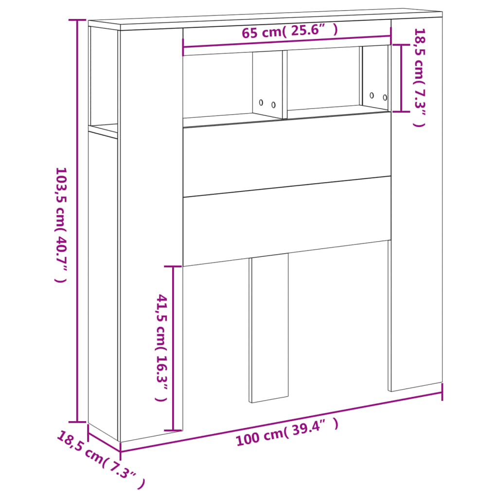 vidaXL Tête de lit à LED sonoma gris 100x18,5x103,5 cm bois ingénierie